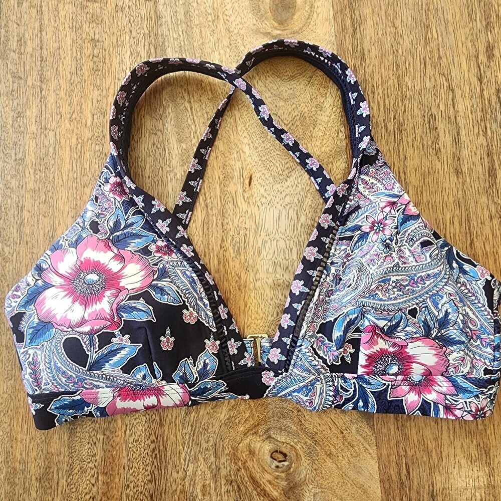 Sea Level Australia Bikini Top Womens 6 Blue Floral Adjustable Straps